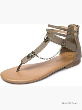 T-Strap Chain Flat Sandals with Zip Closure
